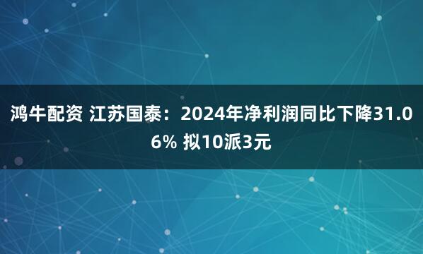 鸿牛配资 江苏国泰：2024年净利润同比下降31.06% 拟10派3元