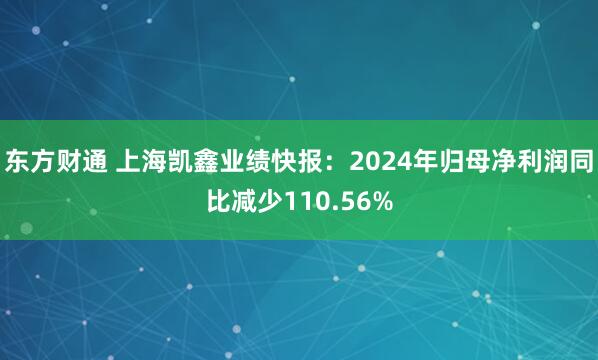 东方财通 上海凯鑫业绩快报：2024年归母净利润同比减少110.56%